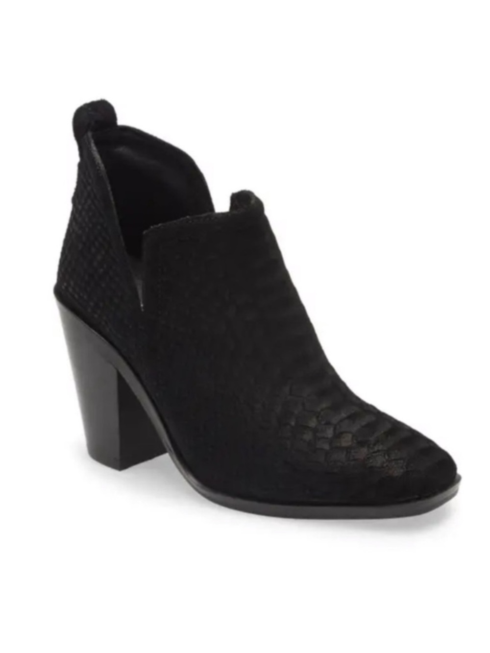 JEFFREY CAMPBELL | NEW! Rosee Bootie in Black Suede Snake Leather, Size 11